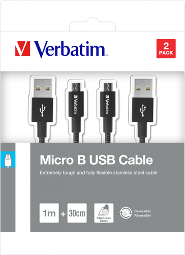Verbatim | Kabel | USB - A | Micro USB - A | Sync & Charge | Dubbel pak | 1m + 30cm | Zwart-2