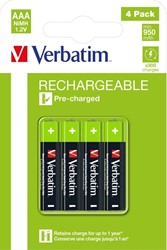 Verbatim | Batterijen | Rechargeable | NimH | AAA | HR03 | 950mAh | 4 Stuks