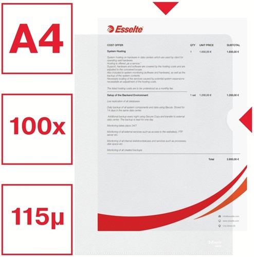 Insteekmap L-model Esselte standaard copy safe PP A4 transparant 100 stuks-3