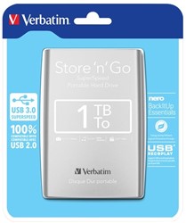 Verbatim | Harddisk | Extern | 1 TB | USB 3.2 | Gen 1 | 2.5 Inch | Portable | Zilver