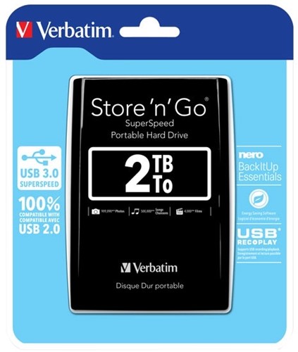 Verbatim | Harddisk | Extern | 2 TB | USB 3.2 | Gen 1 | 2.5 Inch | Portable | Zwart