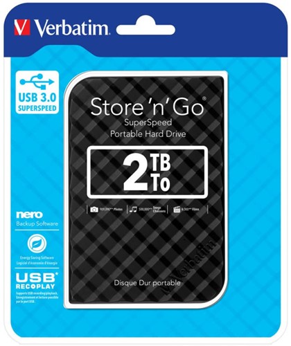 Verbatim | Harddisk | Extern | 2 TB | USB 3.0 | 2.5 Inch | Portable | Zwart