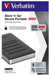 Verbatim | SSD | Extern | 256 GB | USB 3.1 | Gen 1 | 2.5 inch | Pincode | Secure | AES 256 | Portable | Zwart