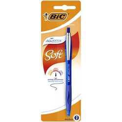 Balpen Bic Atlantis soft metalen clip clic medium blauw bister à 1st