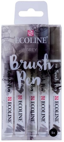 Brushpen Talens Ecoline set-grijs blister à 5 stuks ass