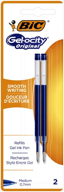 Gelschrijvervulling Bic voor diverse gelpennen M blauw blister à 2st
