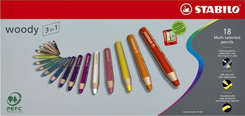 Kleurpotloden STABILO 880 woody 3 in 1 Arty + slijper+penseel ass 18st-3