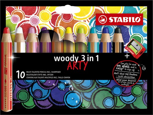 Kleurpotloden STABILO 880 woody 3 in 1 Arty incl slijper ass 10st