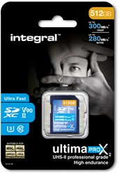 Integral | SDXC | 512 GB | UHS-2 | U3 | V90 | Lezen 300 MB/s  | Schrijven 280 MB/s | High Speed | UltimaPro X2