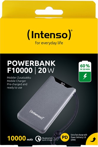 Intenso | Powerbank | 10.000 mAh | 20W | USB-C | USB-QC3.0 | PD3.0 | Display % | F10000 | Grijs-2