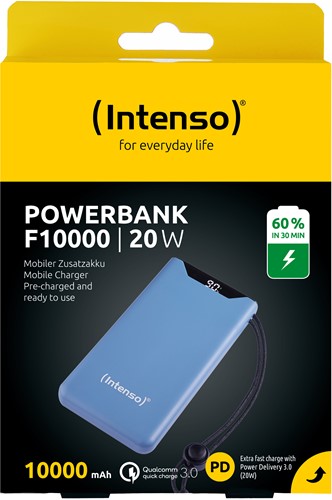 Intenso | Powerbank | 10.000 mAh | 20W | USB-C | USB-QC3.0 | PD3.0 | Display % | F10000 | Blauw-2