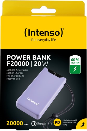 Intenso | Powerbank | 20.000 mAh | 20W | USB-C | USB-QC3.0 | PD3.0 | Display % | F20000 | Paars-2