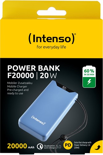 Intenso | Powerbank | 20.000 mAh | 20W | USB-C | USB-QC3.0 | PD3.0 | Display % | F20000 | Blauw-2