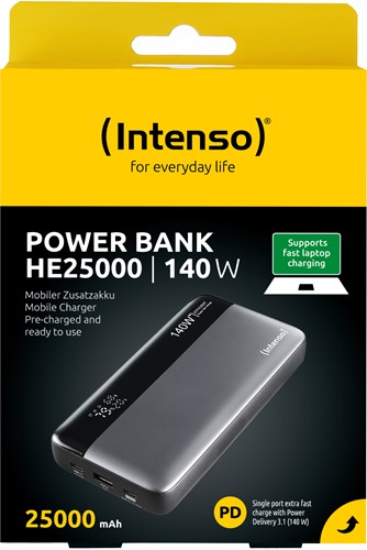 Intenso | Powerbank | 25.000 mAh | 140W | USB-C | PD3.0 | Display % | HE25000 | Grijs-Zwart-2