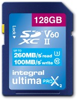 Integral | SDXC | 128 GB | UHS-2 | U3 | V60 | Lezen 260 MB/s  | Schrijven 100 MB/s | High Speed | UltimaPro X2-2