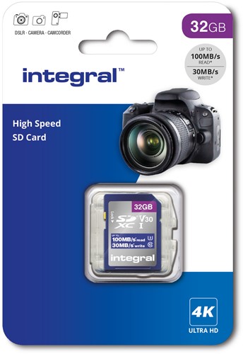 Integral | SDHC | 32 GB | UHS-1 | U3 | V30 | Lezen 100 MB/s  | Schrijven 30 MB/s | High Speed-3