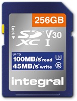 Integral | SDXC | 256 GB | UHS-1 | U3 | V30 | Lezen 100 MB/s  | Schrijven 45 MB/s | High Speed-2