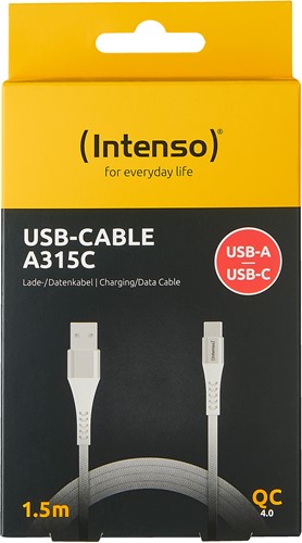 Intenso | Oplaadkabel | Datakabel | USB-A | USB-C | 480 Mbps | Max 60 Watt | 1,5 mtr | Nylon | Wit-2