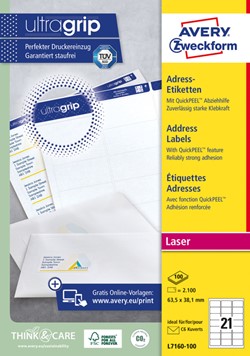 Etiket Avery L7160-100 63.5x38.1mm wit 2100 etiketten