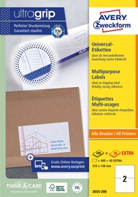 Etiket Avery Zweckform 3655-200 210x148mm A5 wit 400stuks