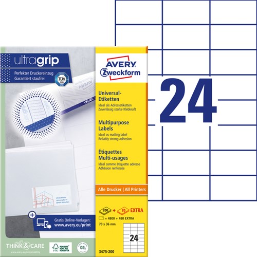 Etiket Avery Zweckform 3475-200 70x36mm wit 4800stuks-2
