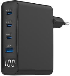 Gembird | Oplader | 1x USB-A | 3x USB-C | Power Delivery | 100 Watt | LCD display | Zwart