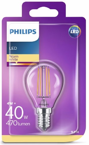 Philips | LED | P45 | Kogel | E14 | 4W = 15W | 470lm | 2700K | Helder | 330° | Niet dimbaar-2