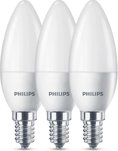 Philips | LED | Kaarslamp | B35 | E14 | 3,5W = 30W | 330lm | 2700K | Opaal | 180° | Niet dimbaar | 3-pack