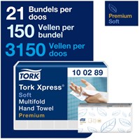 Handdoek Tork H2 Xpress Premium multifold 2-laags 212x255mm 21x150 vel wit 100289-2