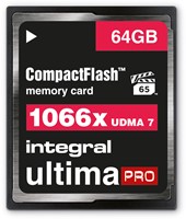 Integral | CompactFlash  | 64 GB | 1066 x | Lezen 160 MB/s  | Schrijven 135 MB/s