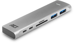 ACT | Docking | Station | 2x USB-C | 2x USB-A | Kaartlezer SD & MicroSD | Space Gray