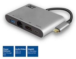 ACT | Docking | Station | USB-C | HDMI | 4K | PD Pass Through 60 Watt | 1x USB-A | LAN | Space Gray