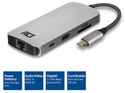 ACT | Docking | Adapter | USB-C | HDMI | 4K | PD Pass Through 60 Watt | 2x USB-A | LAN | Kaartlezer SD & MicroSD | Space Gray