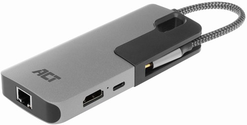 ACT | Docking | Adapter | USB-C | HDMI | 4K | PD Pass Through 60 Watt | 3x USB-A | LAN | Space Gray-2
