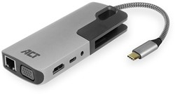ACT | Docking | Adapter | USB-C | HDMI | 4K | PD Pass Through 60 Watt | 3x USB-A | LAN | Kaartlezer SD & MicroSD | VGA | Audio 3,5 mm Jack | Space Gray