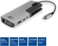 ACT | Docking | Adapter | USB-C | HDMI | 4K | PD Pass Through 60 Watt | 3x USB-A | LAN | Kaartlezer SD & MicroSD | VGA | Audio 3,5 mm Jack | Space Gray-2