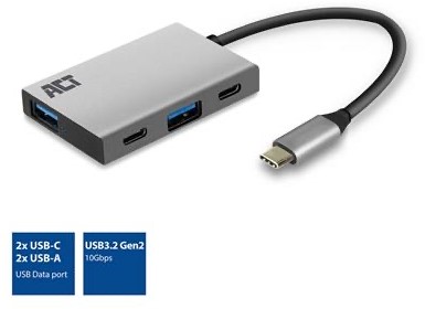 ACT | Docking | Adapter | USB-C | 2x USB C | 2 x USB-A 3.2 | Gen 1 | Space Gray