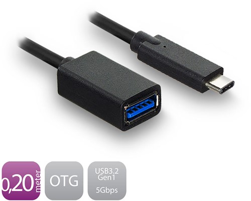 ACT USB-C 3.2 Gen1 male naar USB-A female OTG aansluitkabel 0,2m-2