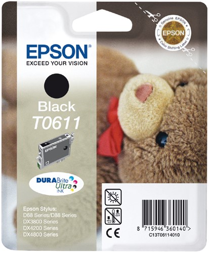 T0611 | 1x Zwart | Origineel | Cartridges voor Epson