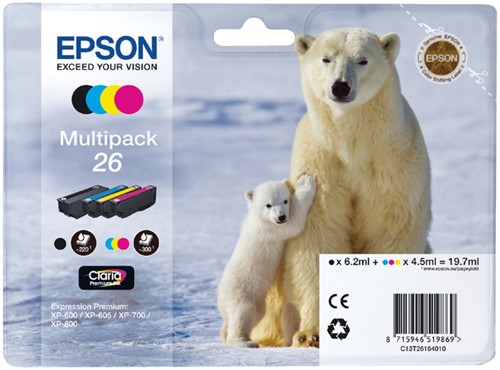 26 | 4 Pack | Origineel | Cartridges voor Epson