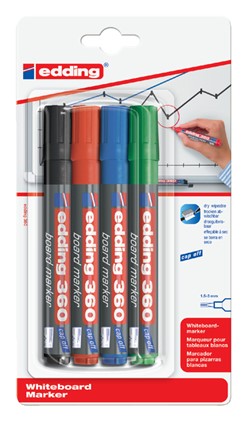 Whiteboardmarker edding 360 rond 1.5-3mm assorti blister à 4 stuks
