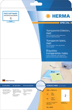 Etiket HERMA 4683 210X148mm transparant mat 50 etiketten