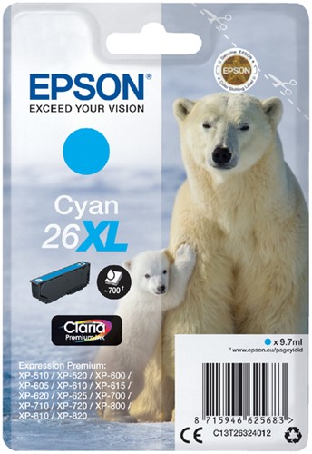 26 XL | 1x Cyaan | Origineel | Cartridges voor Epson