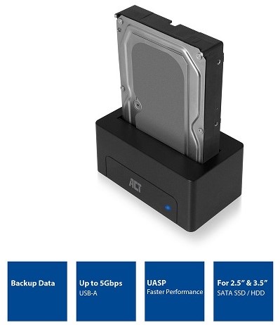 ACT USB 3.1 Gen1 (USB 3.0) Docking Station voor 2.5 en 3.5 inch SATA HDD/SSD
