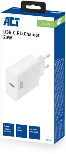 ACT | Oplader | USB-C | Fast Charging | Power Delivery | 20W | 1 poort-3