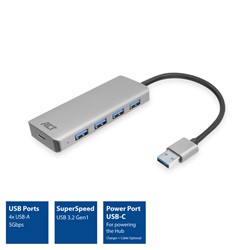 ACT | Hub | 4-Poorts | USB 3.0 | USB-C power poort | Zilver