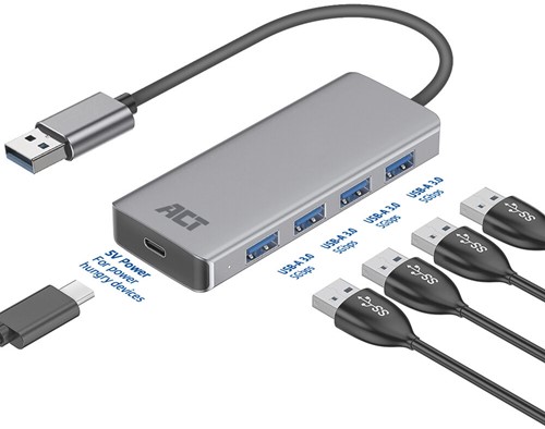 ACT | Hub | 4-Poorts | USB 3.0 | USB-C power poort | Zilver-3