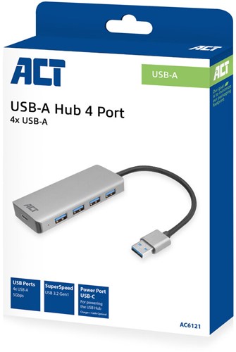 ACT | Hub | 4-Poorts | USB 3.0 | USB-C power poort | Zilver-2