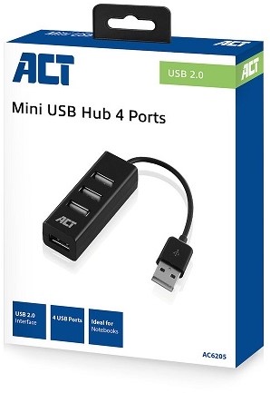 ACT | Hub | 4-Poorts | USB 2.0 | Blok | Zwart-2