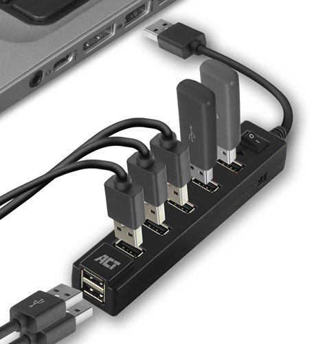 ACT | Hub | 7-Poorts | USB 2.0 | Blok | Aan-Uit Schakelaar | Zwart-3